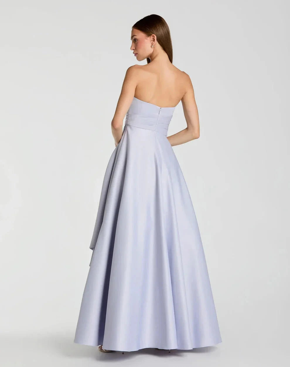 Elegant Voluminous Ball Gown Strapless Ruched Waist Asymmetrical Ruffle Maxi Evening Dress by LANQI DRESS