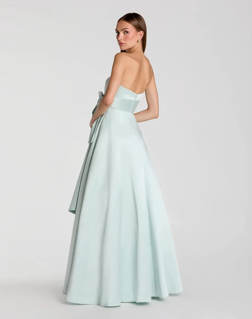 Elegant Voluminous Ball Gown Strapless Satin Oversized Bow Maxi Evening Dress by LANQI DRESS