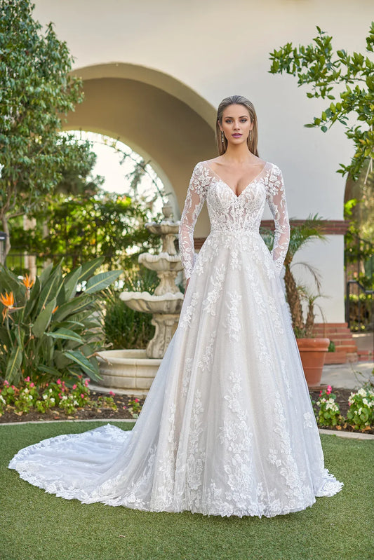 Illusion Lace Long Sleeve Wedding Dress - Yihuiw by Yihuiw