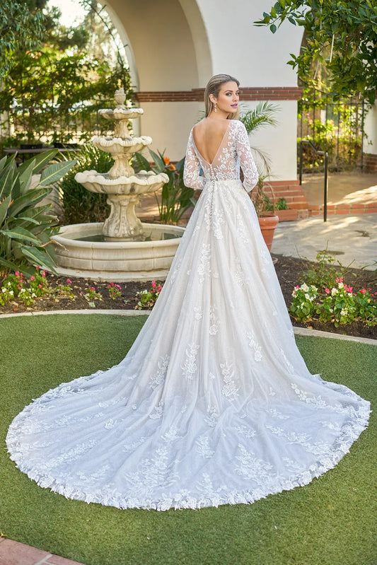 Illusion Lace Long Sleeve Wedding Dress - Yihuiw by Yihuiw