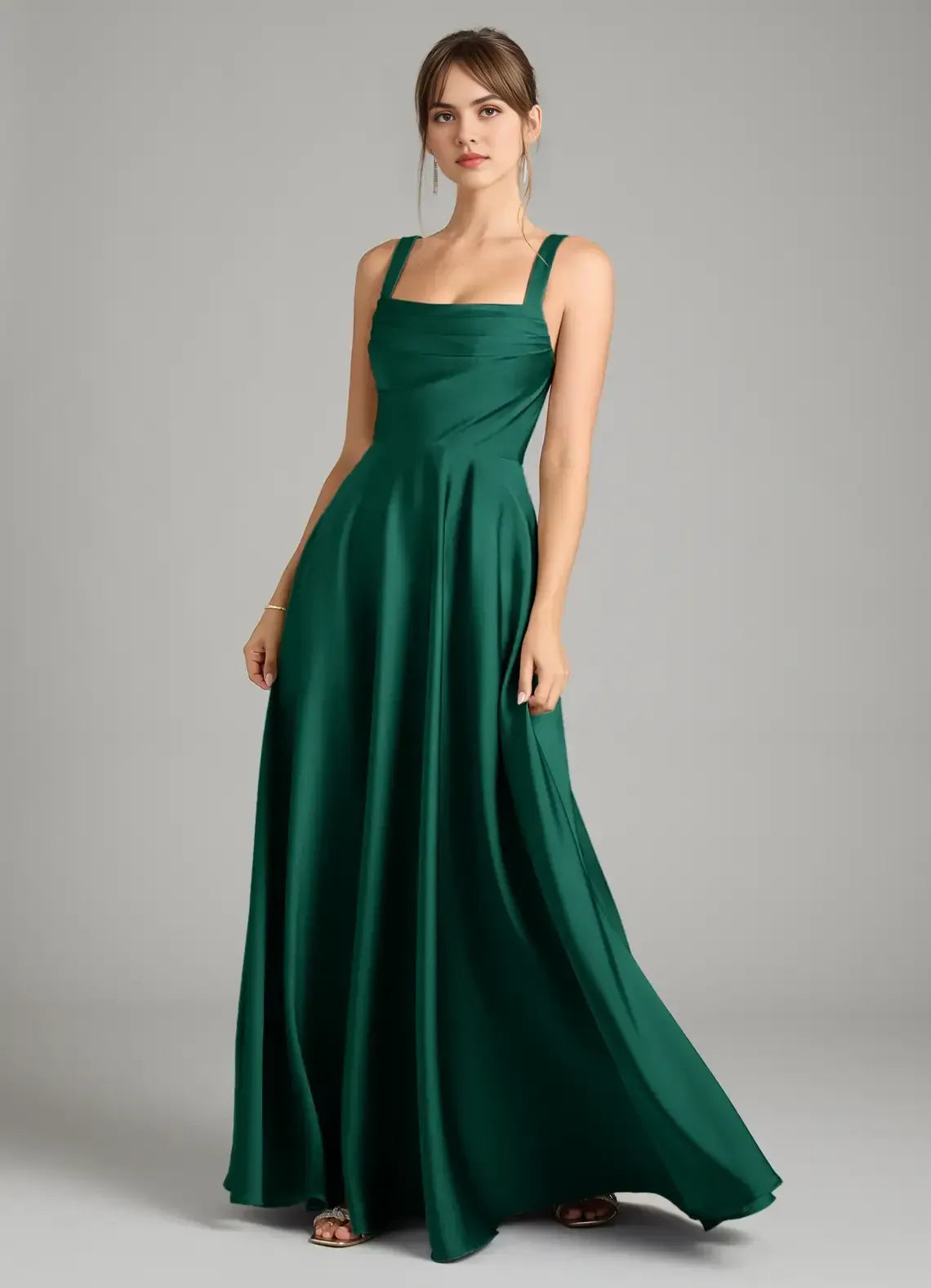 Square Neck Pleated Floor-Length Wedding Dress - Yihuiw by Yihuiw