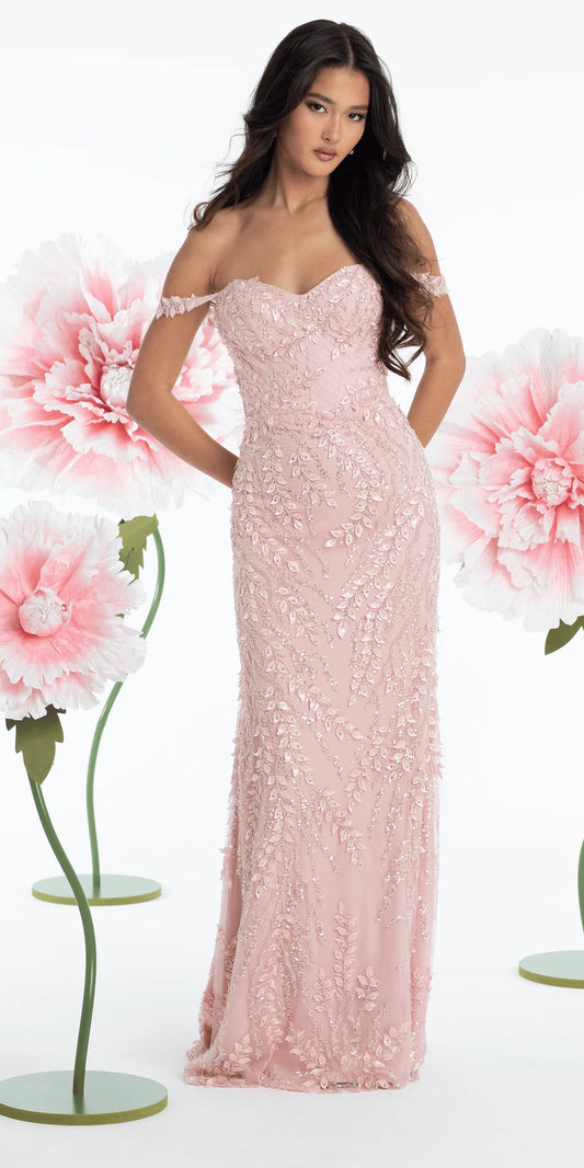 Elegant Beaded Tulle Mermaid Silhouette Off-the-Shoulder Floor-Length Prom Dress with Floral Applique for Formal Events