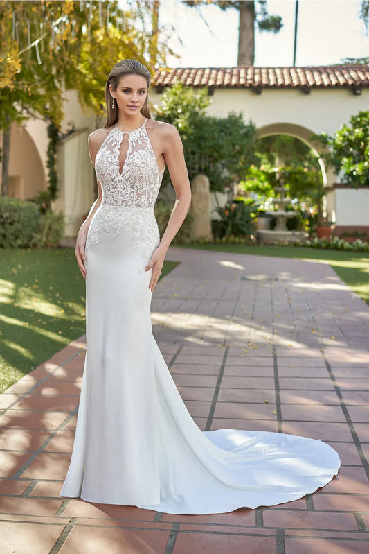 Mermaid Halter Lace Floor-Length Wedding Dress - Yihuiw by Yihuiw