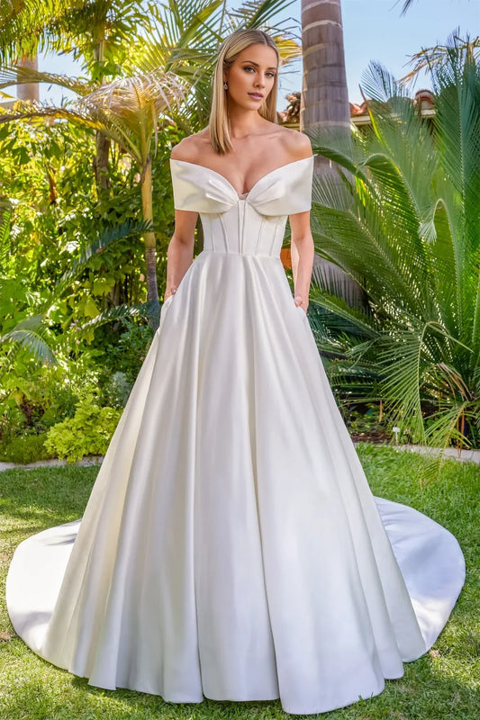 Satin Open Back Floor-Length Wedding Dress - Yihuiw by Yihuiw