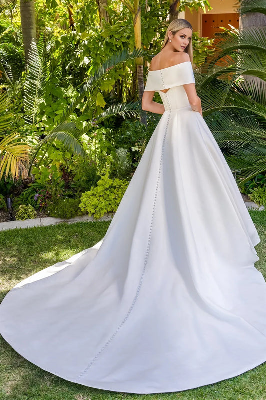 Satin Open Back Floor-Length Wedding Dress - Yihuiw by Yihuiw
