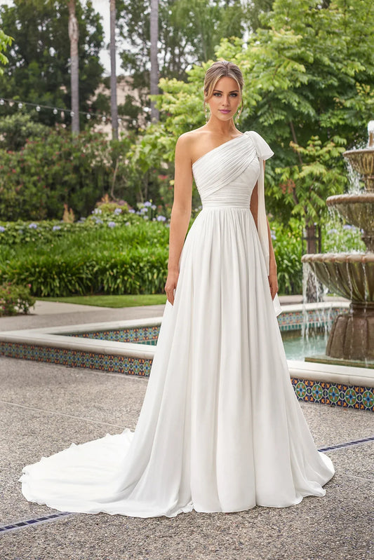 Chiffon Button Back Pleated Wedding Dress - Yihuiw by Yihuiw