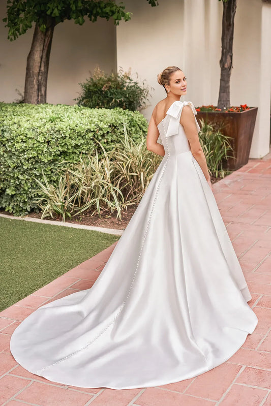 Satin Open Back Train Wedding Dress - Yihuiw by Yihuiw