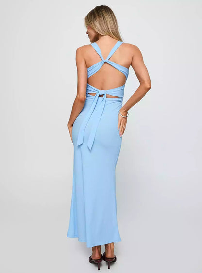 Elegantes vestidos de graduación sin forro, con escote en V, nudo en el pecho, espalda descubierta, cordones y cremallera lateral