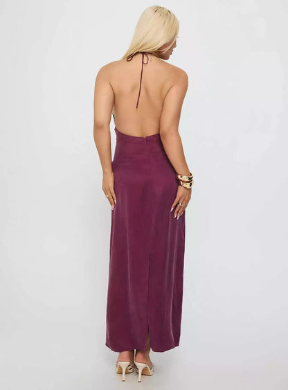 Robe de bal élégante sans dos avec bretelles, encolure en V et plis ajustables à la poitrine, tour de cou et fente au dos