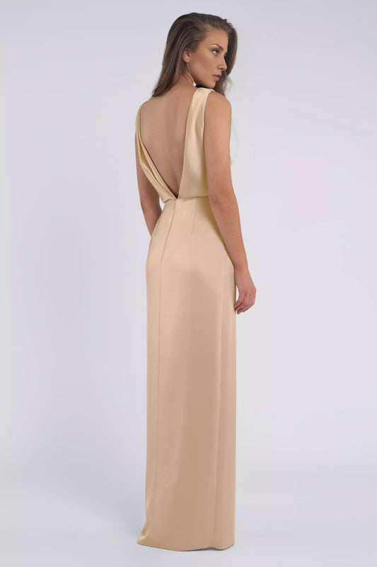 Elegant boat collar, loose waist, exposed back, slim fit skirt with hollowed out slit and tight corset Bridesmaid Dresses