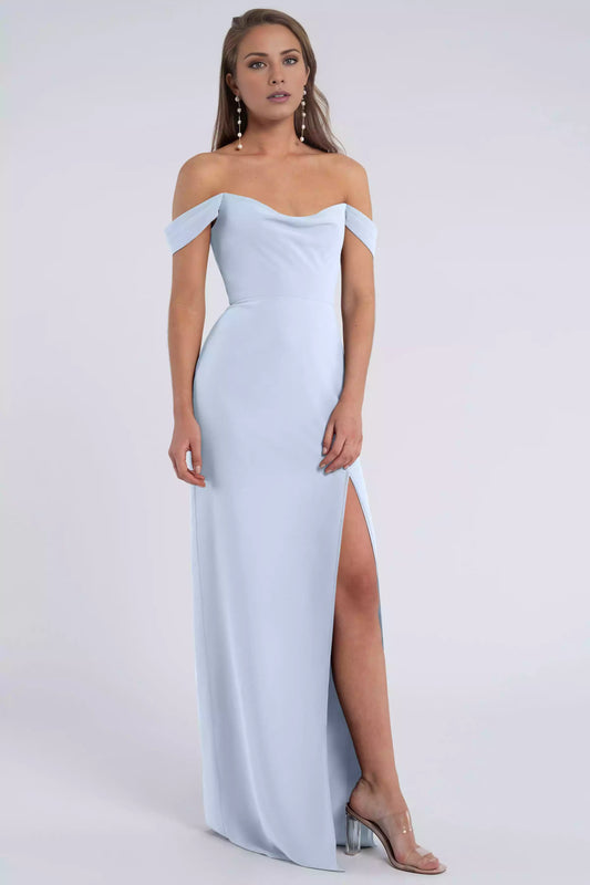 Elegant drooping shoulder sleeves, drooping neckline, tight fitting corset, slim fit skirt, hollowed out slit, Bridesmaid Dresses