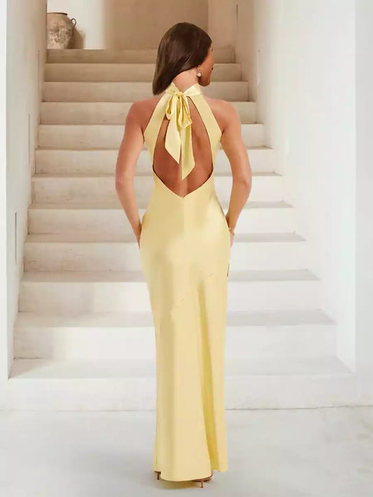 Elegant high neck slim fit/straight tube long slit side Bridesmaid Dresses