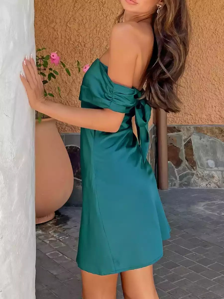 Vestidos elegantes de fiesta de corte en A, ajustados, sin mangas, con hombros descubiertos, cuello, cremallera trasera
