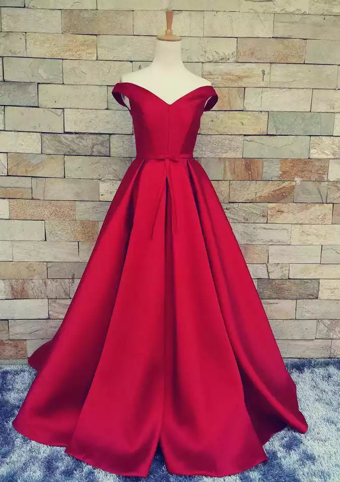 Vestidos de graduación elegantes de satén sin mangas con hombros descubiertos, cola larga, escote en V y largo hasta el suelo que realzan un aire distinguido