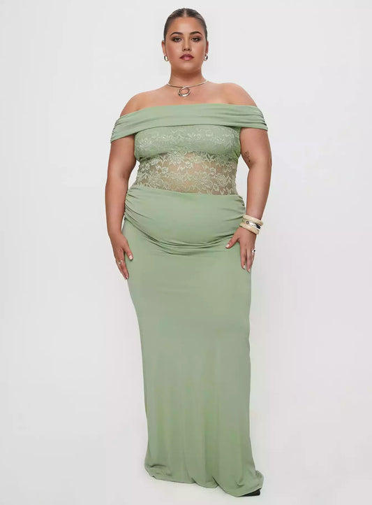 Elegant plus off shoulder lace pleated details, low back chest with lining, foldable chest Prom Dresses