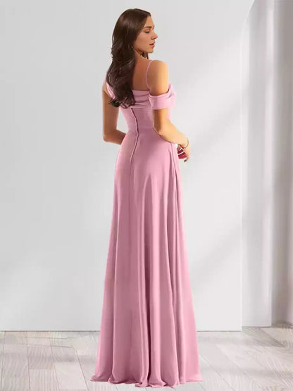 Elegantes vestidos de dama de honor de corte entallado/recto, sin mangas, de gasa hasta el suelo con abertura lateral