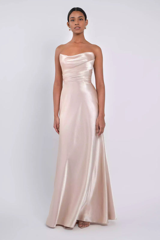 Elegant strapless round neck hanging tight corset with natural waist seam slanted cut tight corset Prom Dresses