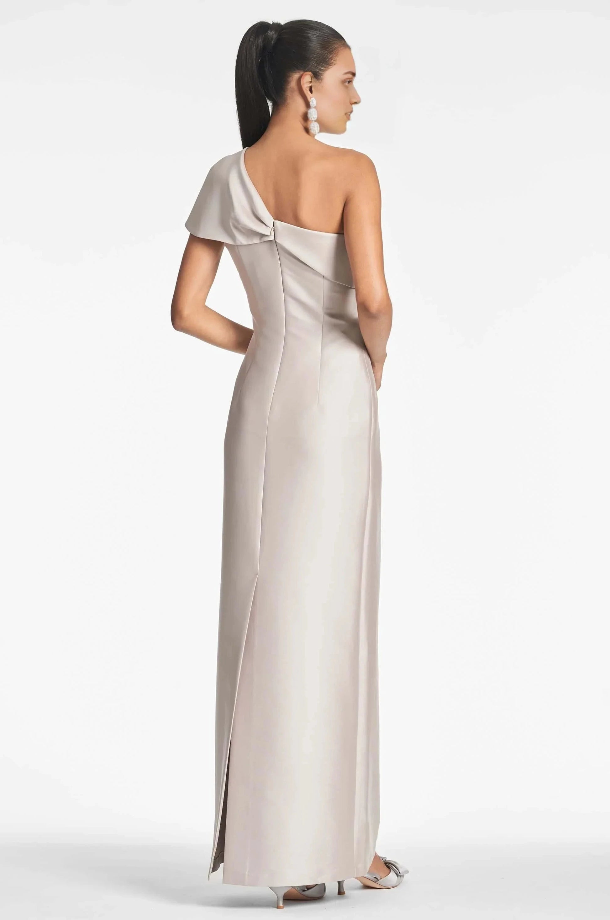 Embellished Bow Sheath One Shoulder Sleeveless Zipper Back High Slit Floor Length For Adults Evening Dress by YiHuiw