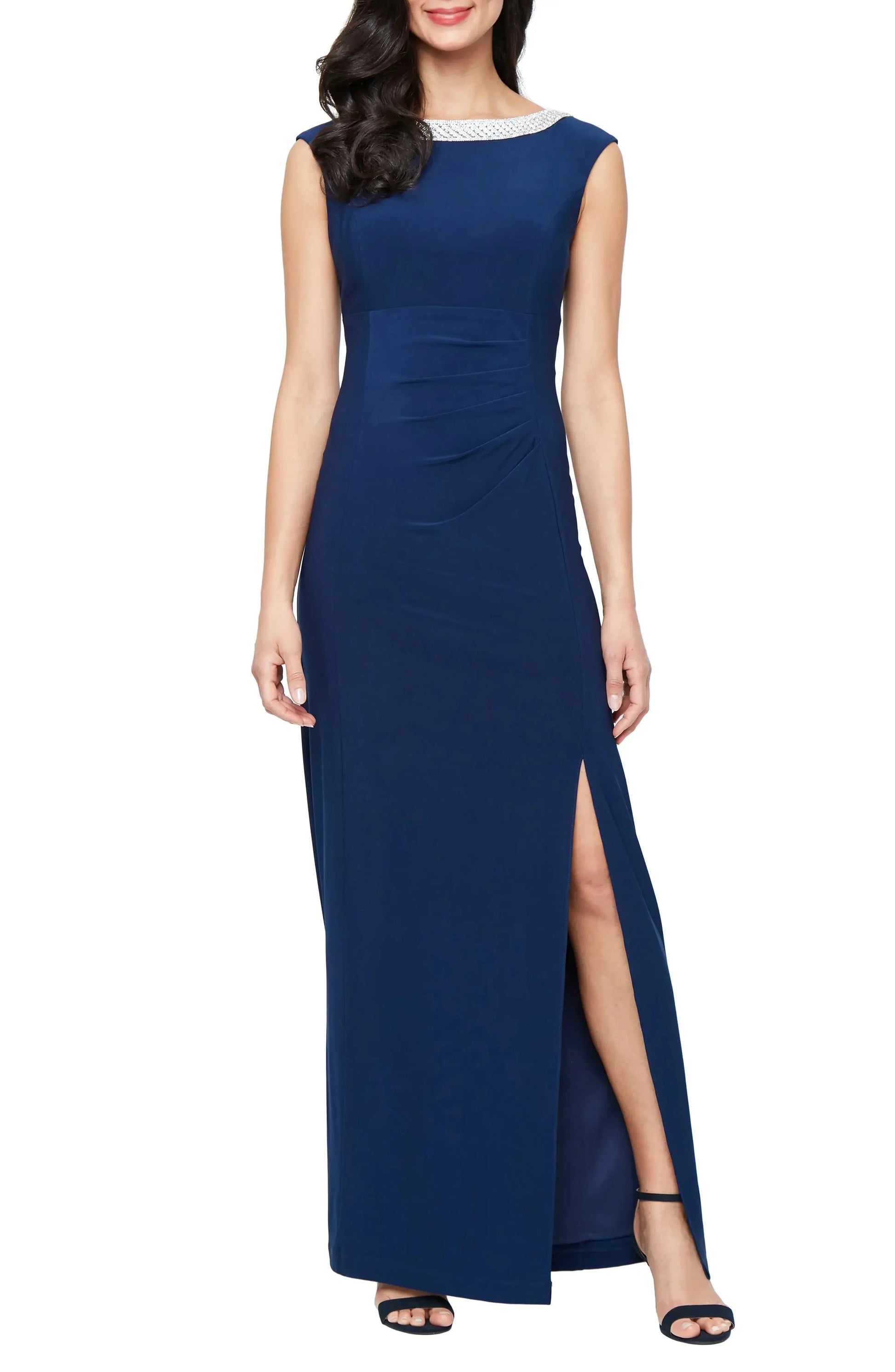 Embellished Sheath Crew Neck Sleeveless Zipper Back Floor Length For Ladies Evening Dress by YiHuiw
