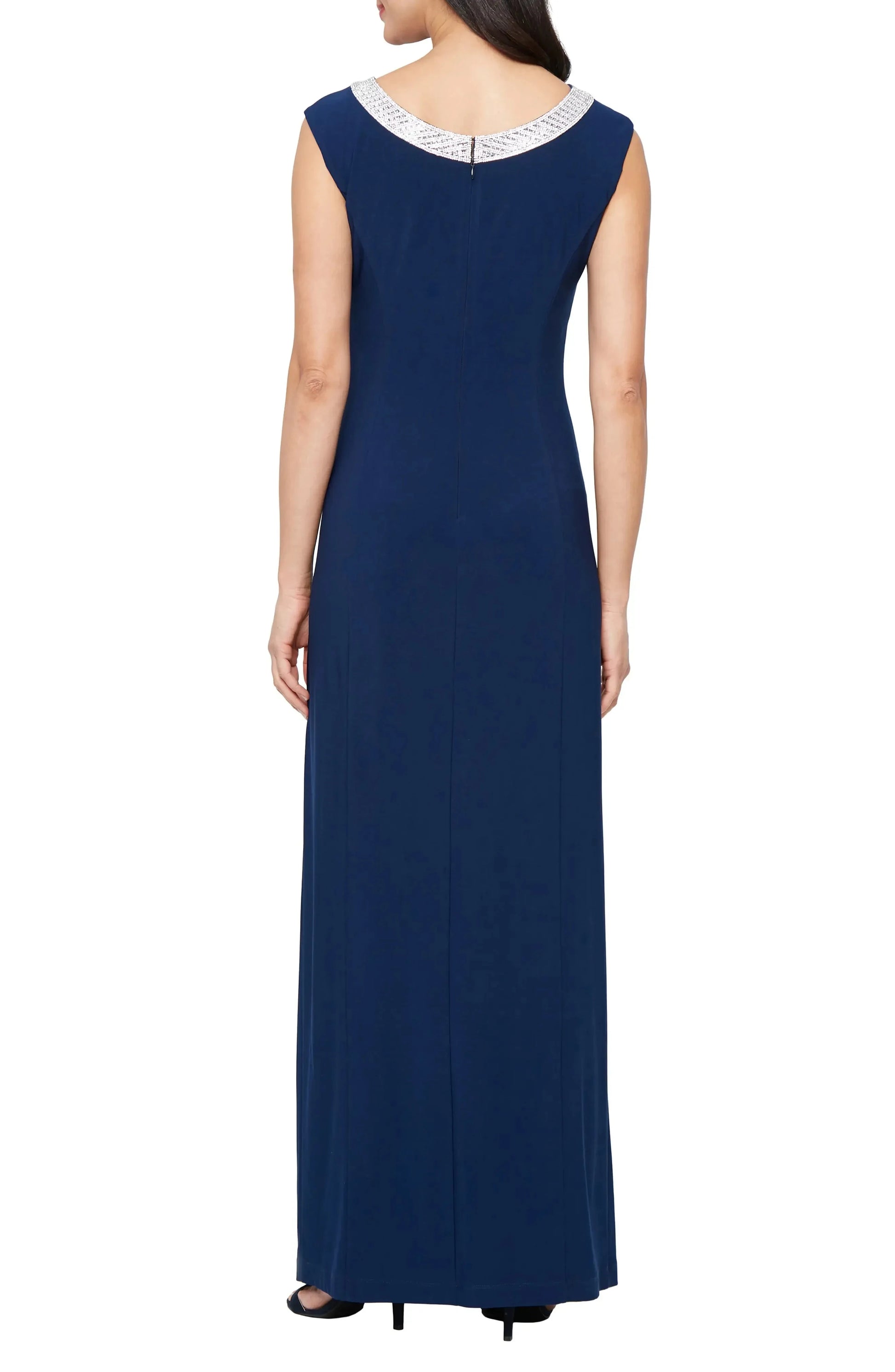 Embellished Sheath Crew Neck Sleeveless Zipper Back Floor Length For Ladies Evening Dress by YiHuiw