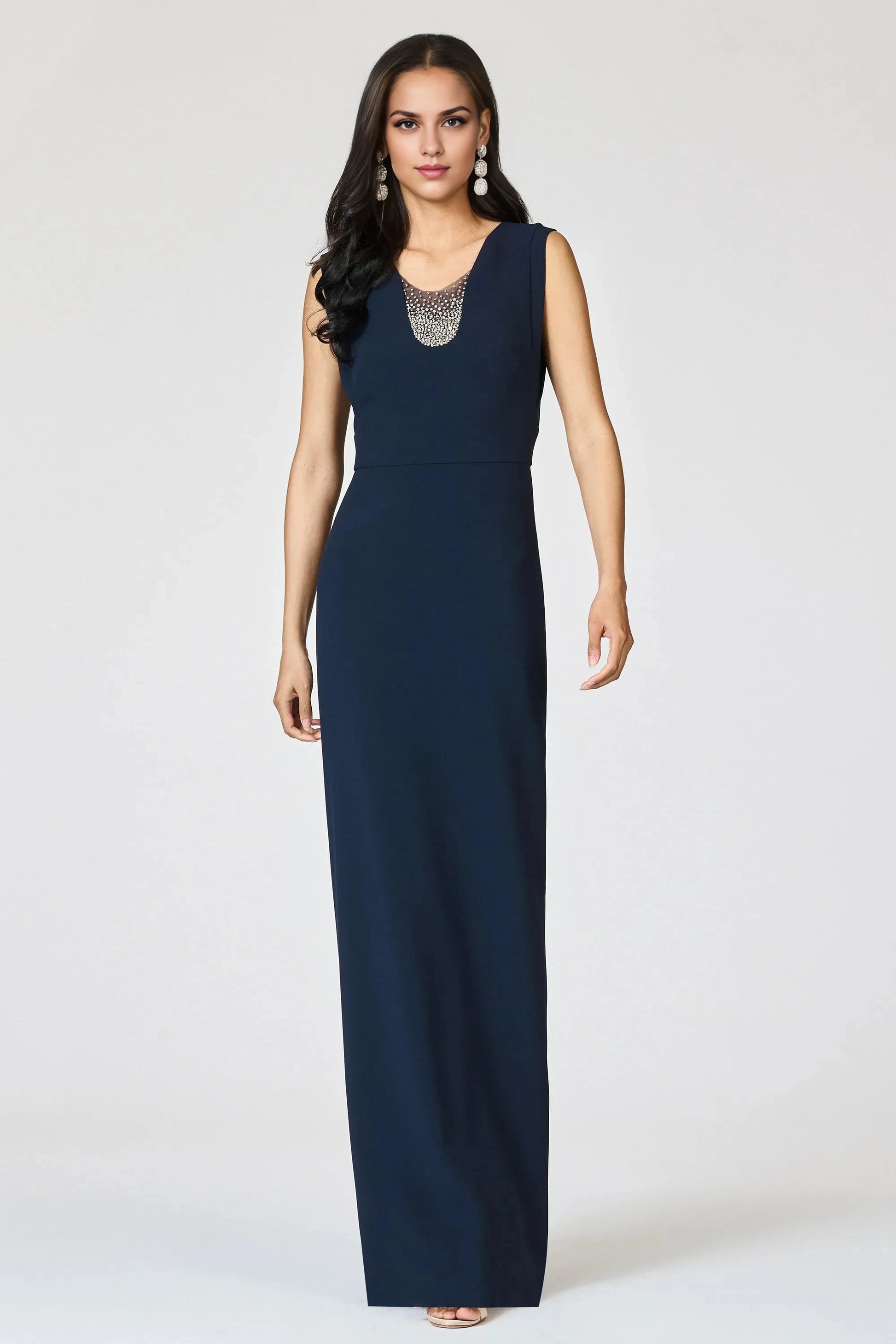Embellished Sheath V Neck Sleeveless Zipper Back Floor Length Hot Sale Evening Dress by YiHuiw