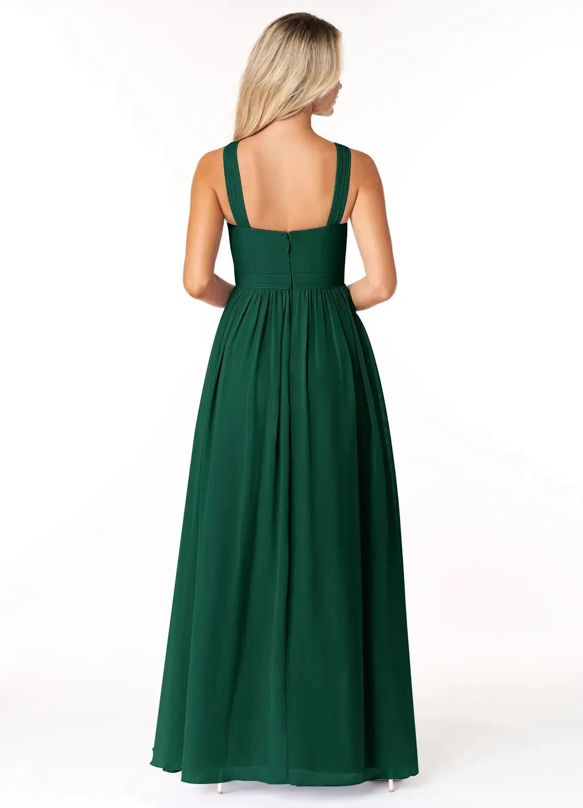 Emerald Green Cross - Strap Maxi Dress with Side Slit Emerald A-Line Pleated Chiffon Dress Bridesmaid Dresses by YiHuiw