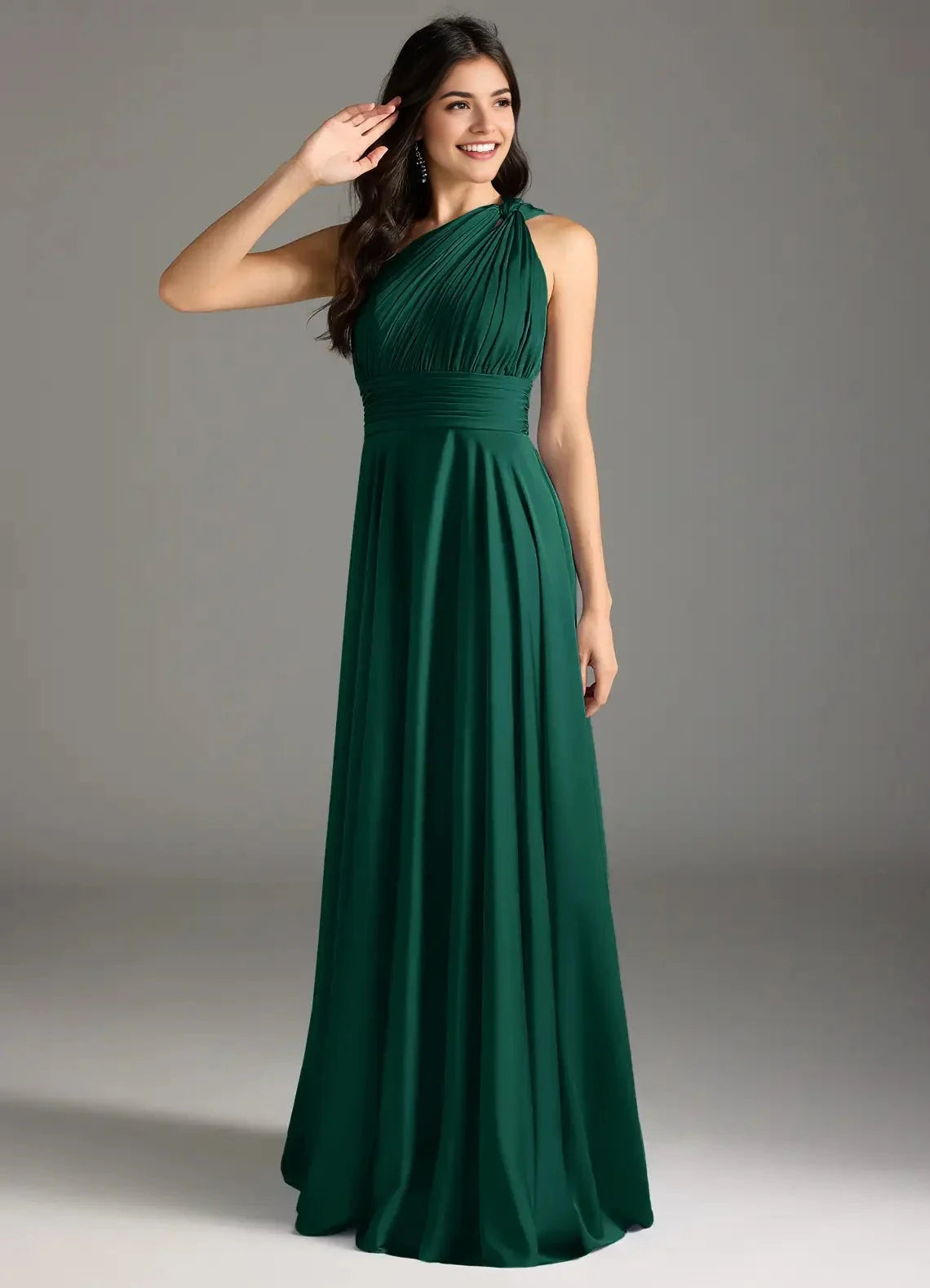 Emerald Green One-Shoulder Pleated Maxi Dress Emerald A-Line One Shoulder Stretch Satin Dress Bridesmaid Dresses by YiHuiw
