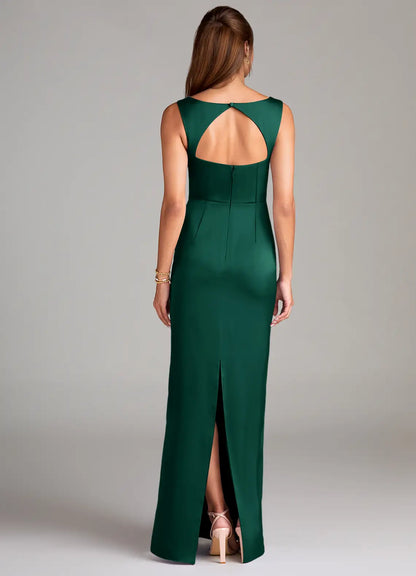 Green Mermaid Square Neck Satin High Slit Floor-Length Wedding Dress - Yihuiw by Yihuiw