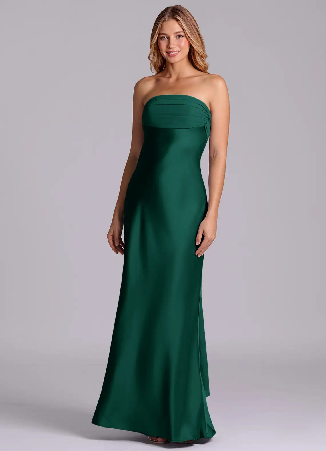 Green Mermaid Strapless Satin Ruched Floor-Length Wedding Dress - Yihuiw by Yihuiw