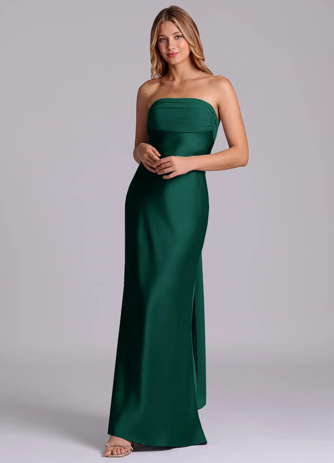 Green Mermaid Strapless Satin Ruched Floor-Length Wedding Dress - Yihuiw by Yihuiw