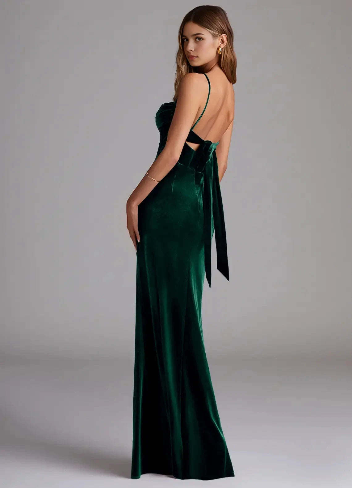 Emerald Green Velvet Cowl Neck Maxi Dress with Back Bow Sheath Sweetheart Neckline Velvet Dress Bridesmaid Dresses by YiHuiw