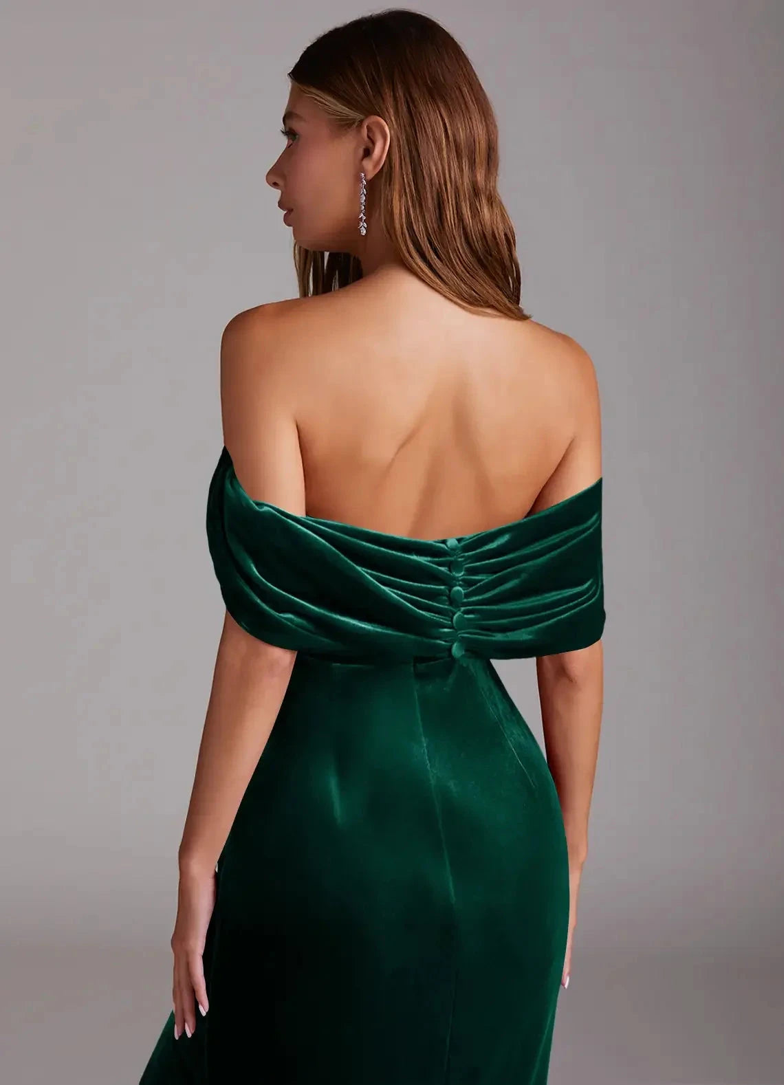 Emerald Green Velvet Off-Shoulder Maxi Dress with Side Slit Emerald Sheath Off the Shoulder Velvet Convertible Dress Bridesmaid Dresses by YiHuiw