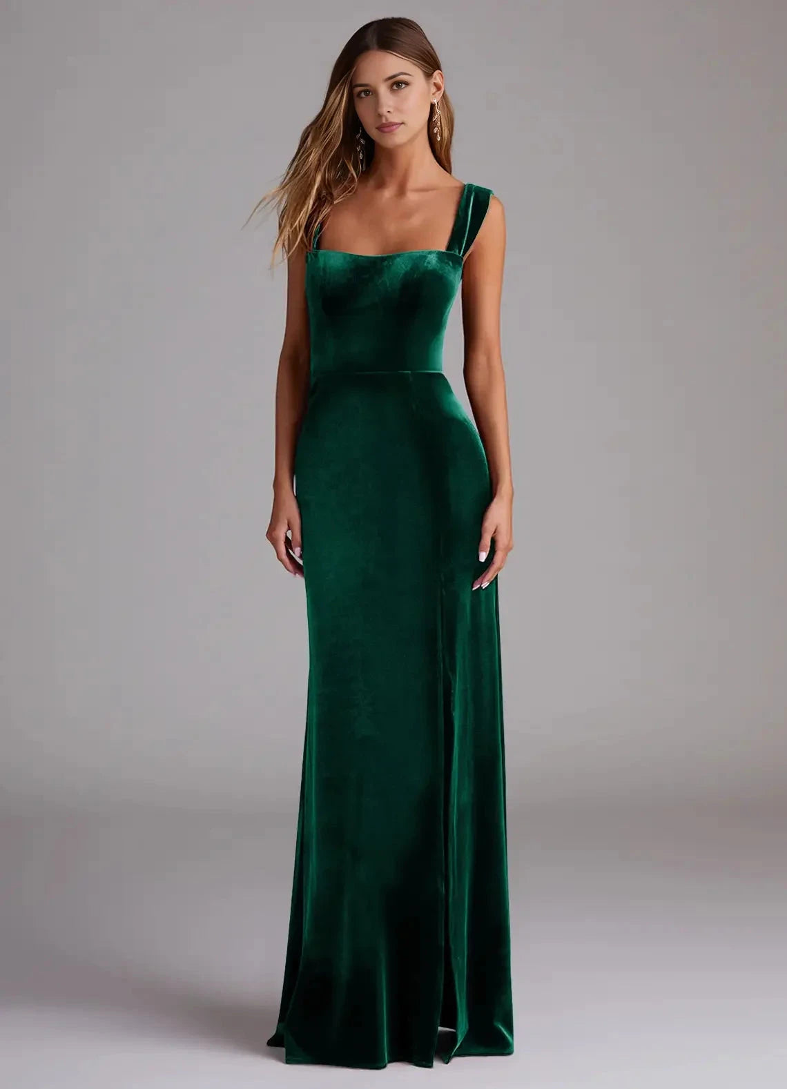 Emerald Green Velvet Square Back Maxi Dress Emerald Sheath Off the Shoulder Velvet Convertible Dress Bridesmaid Dresses by YiHuiw