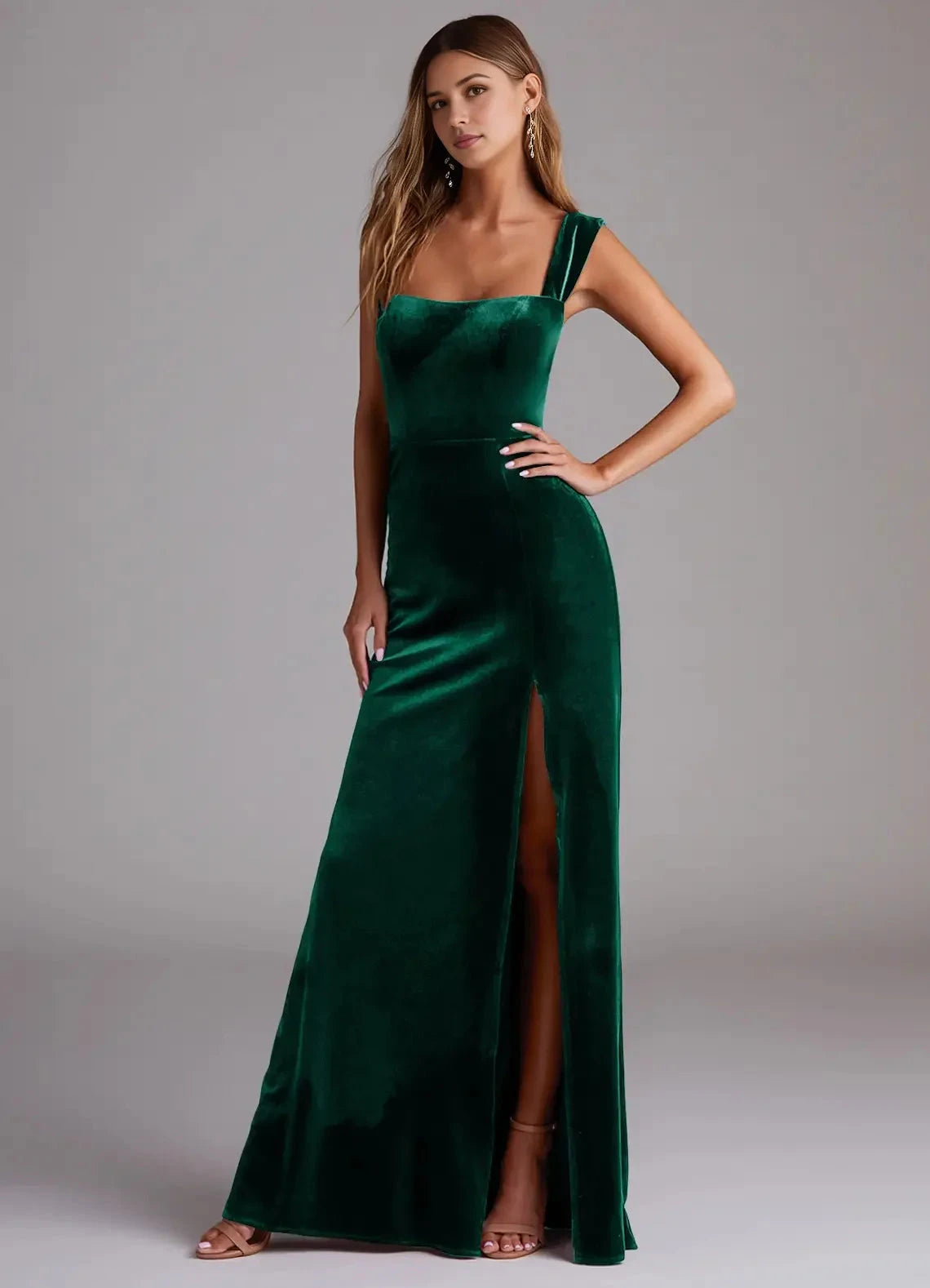 Emerald Green Velvet Square Back Maxi Dress Emerald Sheath Off the Shoulder Velvet Convertible Dress Bridesmaid Dresses by YiHuiw