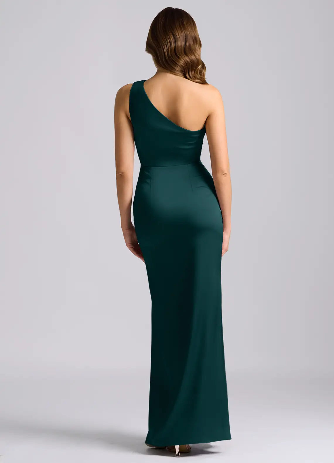 Mermaid One-Shoulder Satin Draped Floor-Length Wedding Dress - Yihuiw by Yihuiw