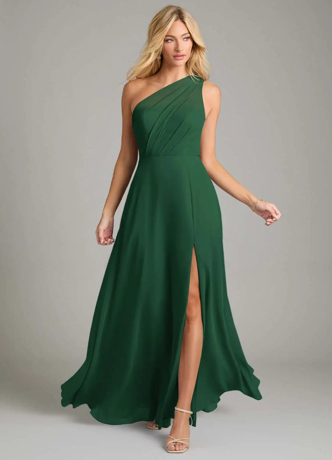 A-Line One-Shoulder Chiffon High Slit Floor-Length Wedding Dress - Yihuiw by Yihuiw