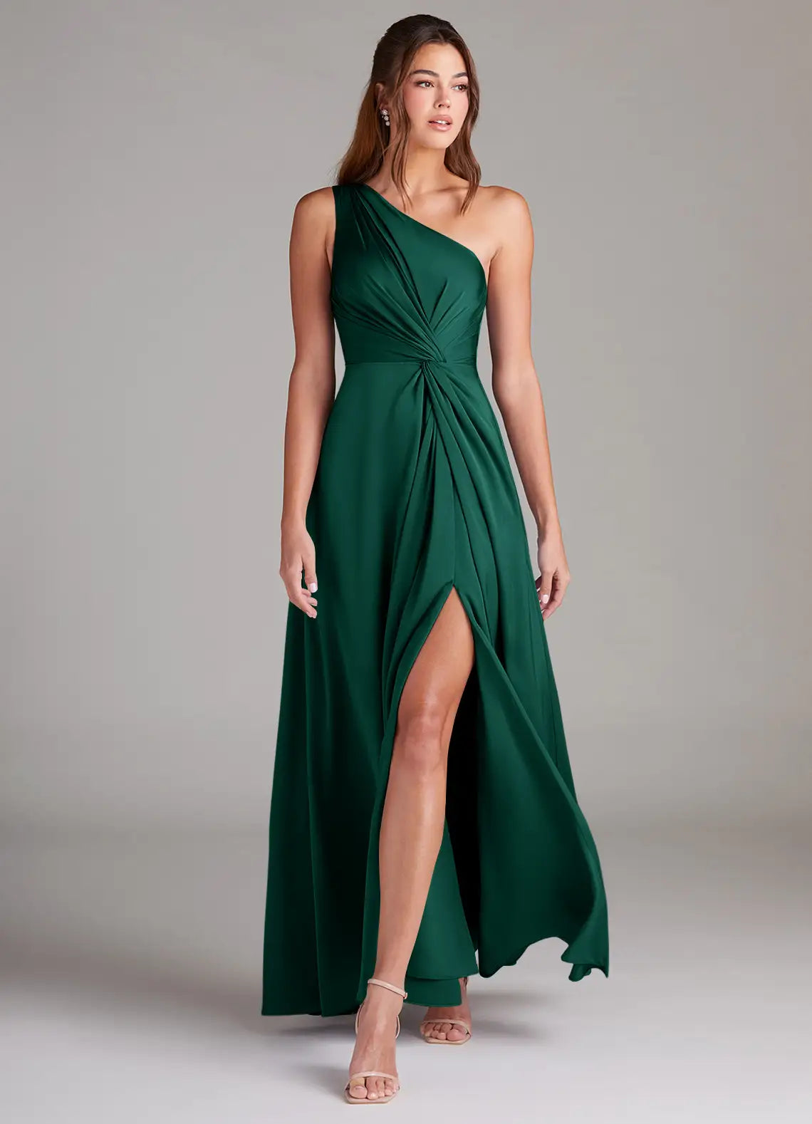 One-Shoulder Satin High Slit Floor-Length Wedding Dress - Yihuiw by Yihuiw