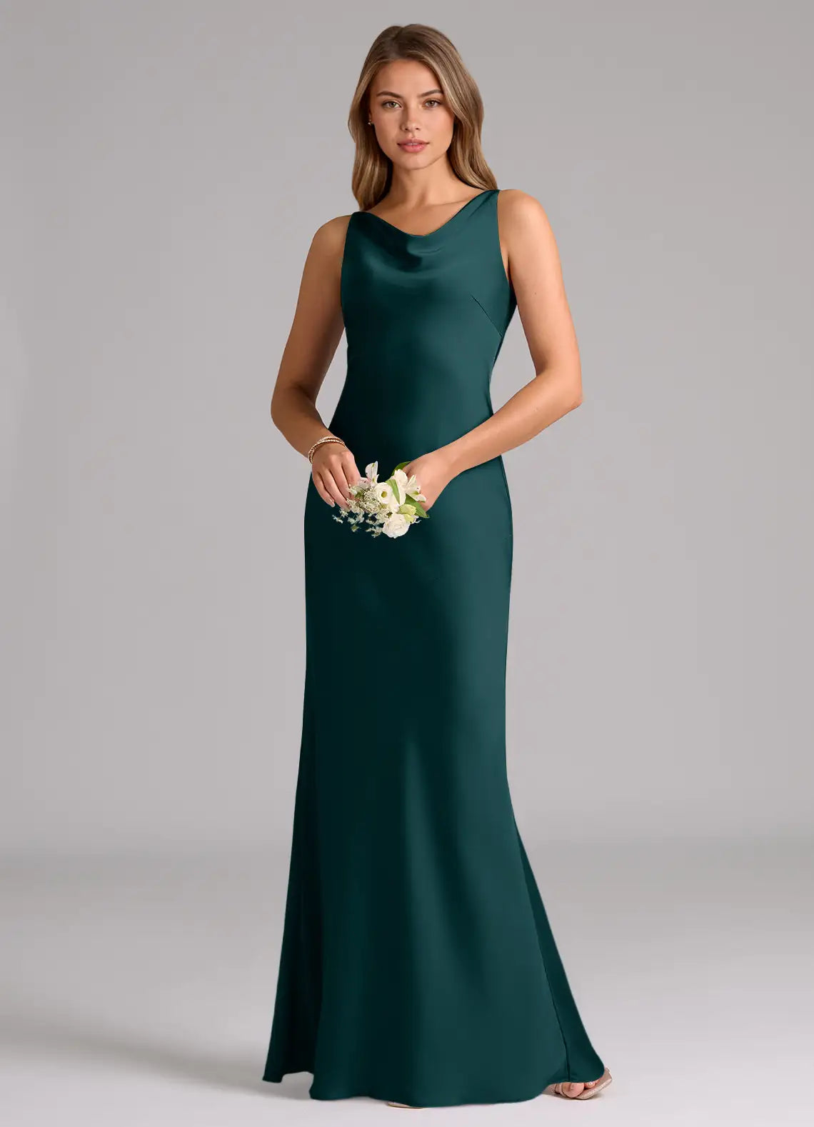 Mermaid Cowl Neck Satin Sleeveless Floor-Length Wedding Dress - Yihuiw by Yihuiw