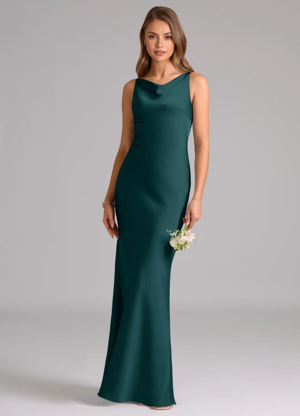Mermaid Cowl Neck Satin Sleeveless Floor-Length Wedding Dress - Yihuiw by Yihuiw