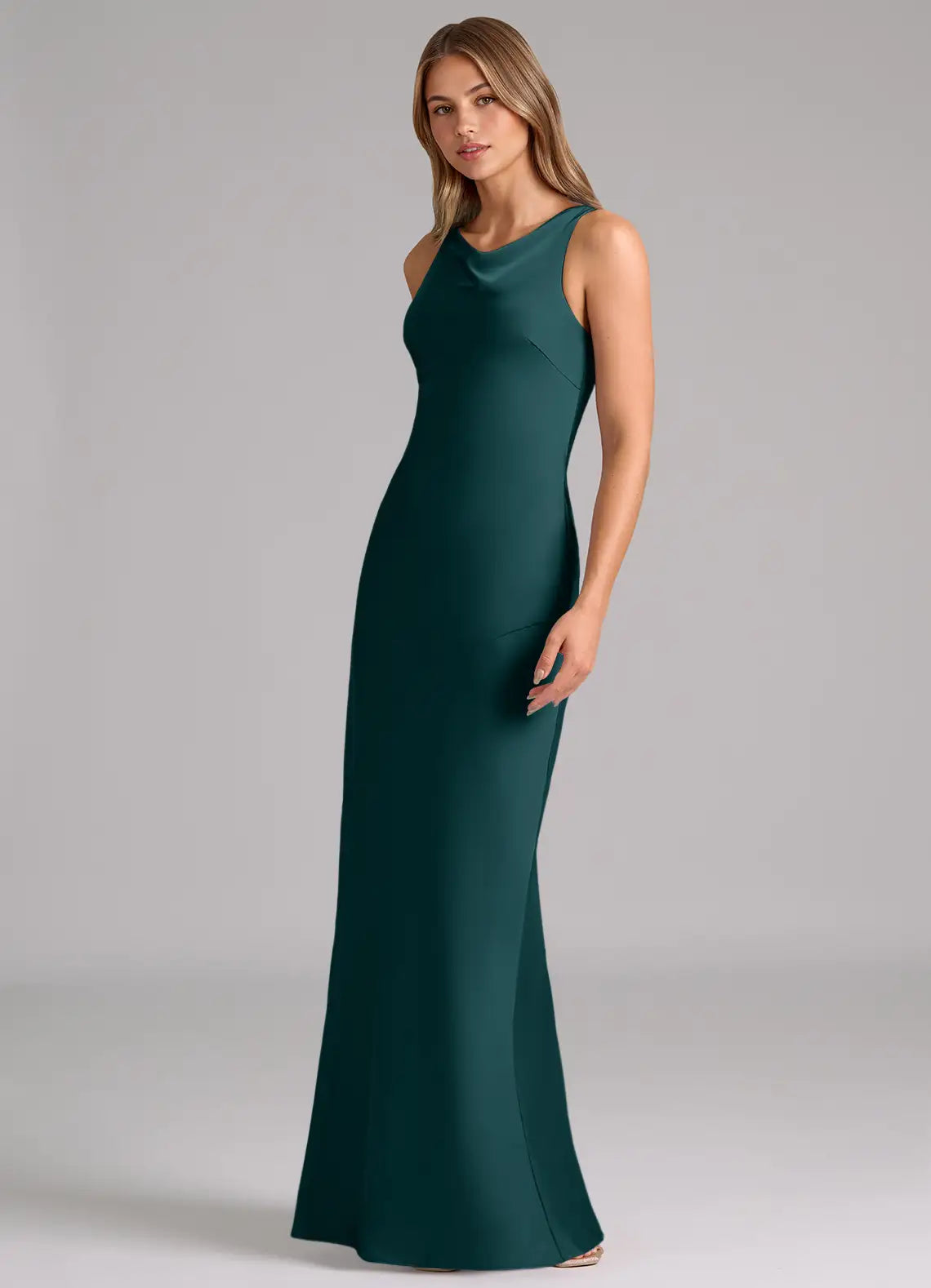 Mermaid Cowl Neck Satin Sleeveless Floor-Length Wedding Dress - Yihuiw by Yihuiw