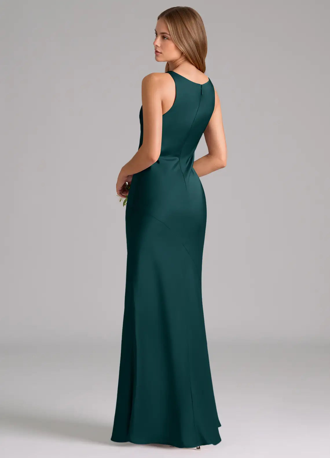 Mermaid Cowl Neck Satin Sleeveless Floor-Length Wedding Dress - Yihuiw by Yihuiw