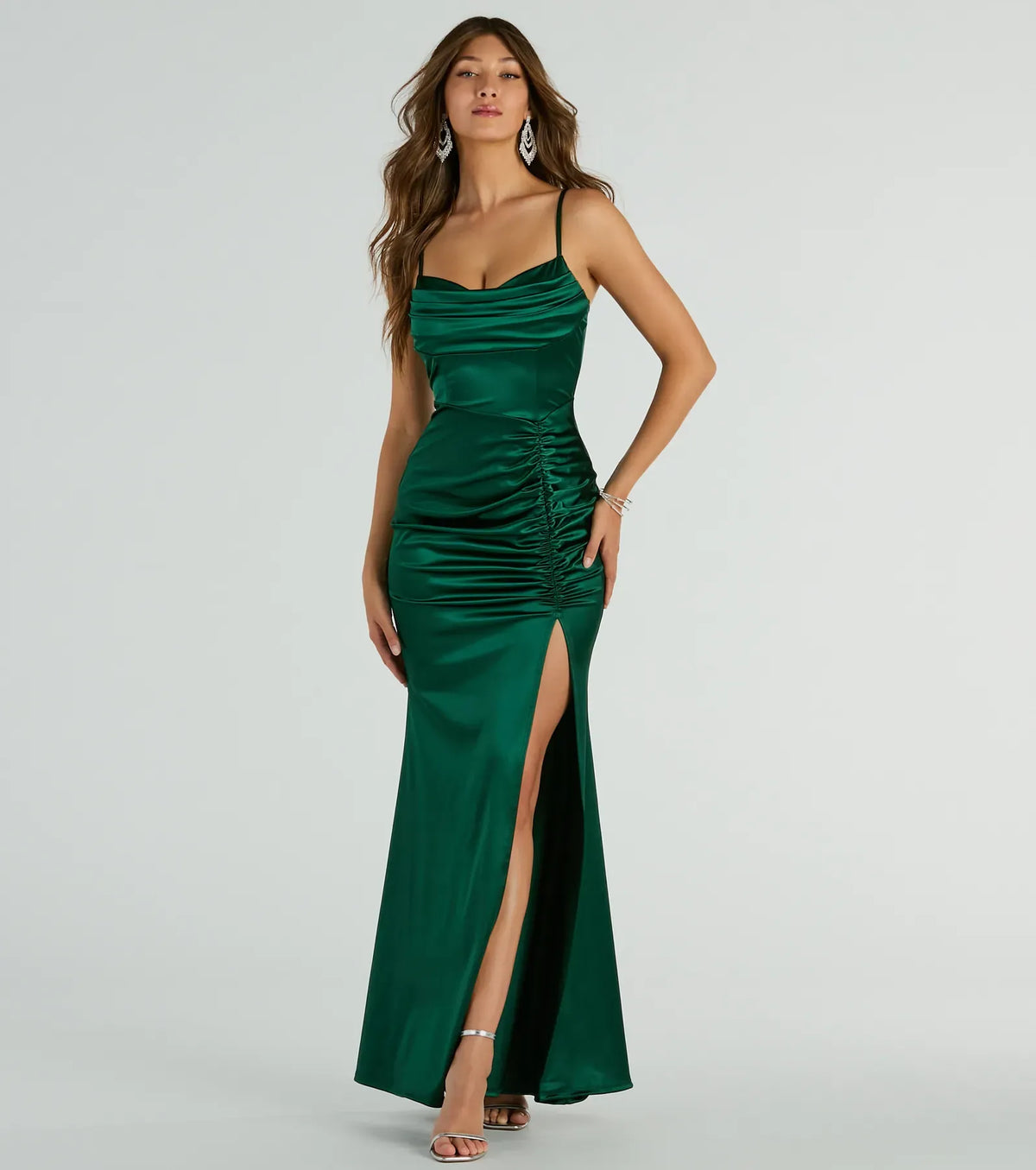 Mermaid Spaghetti Strap Satin High Slit Floor-Length Wedding Dress - Yihuiw by Yihuiw
