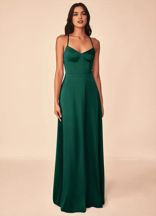 A-Line Sweetheart Satin Lace-Up Back Floor-Length Wedding Dress - Yihuiw by Yihuiw