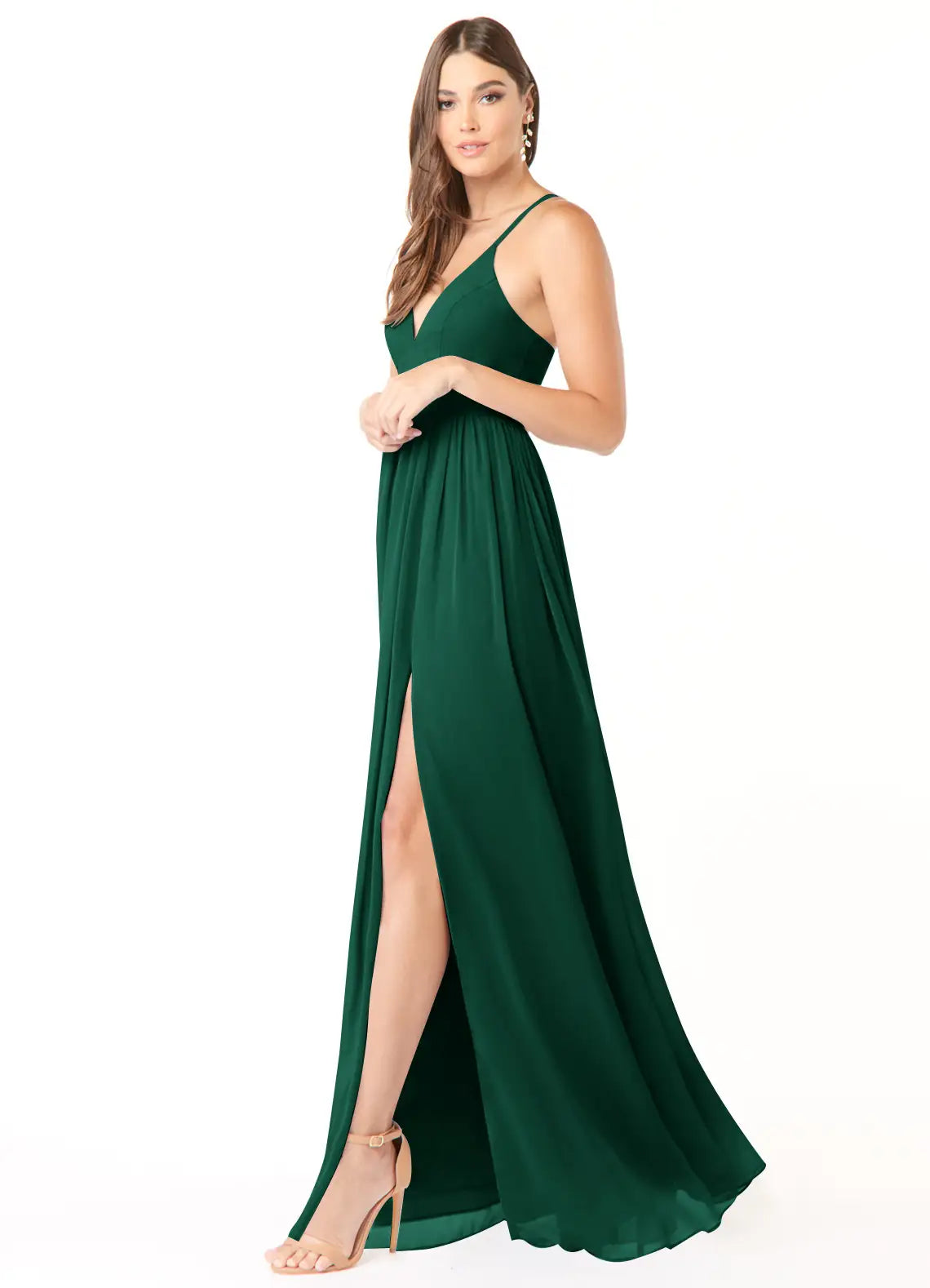 Empire Waist V-Neck Chiffon Lace-Up Back High Slit Floor-Length Wedding Dress - Yihuiw by Yihuiw