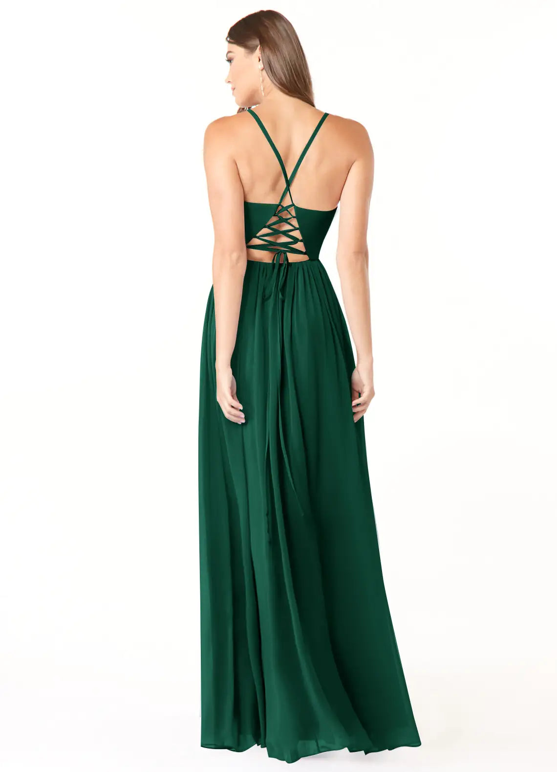 Empire Waist V-Neck Chiffon Lace-Up Back High Slit Floor-Length Wedding Dress - Yihuiw by Yihuiw