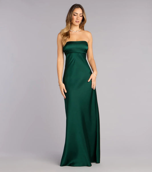 Strapless Satin Cutout Floor-Length Wedding Dress - Yihuiw by Yihuiw