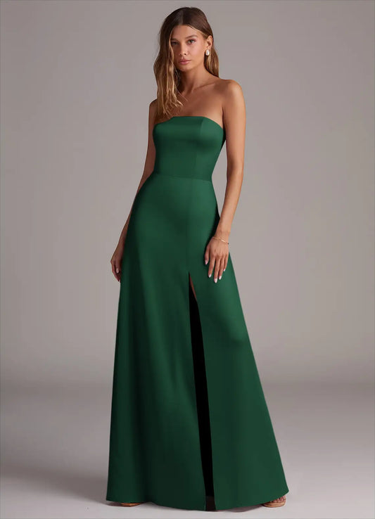 Mermaid Strapless Satin High Slit Floor-Length Wedding Dress - Yihuiw by Yihuiw