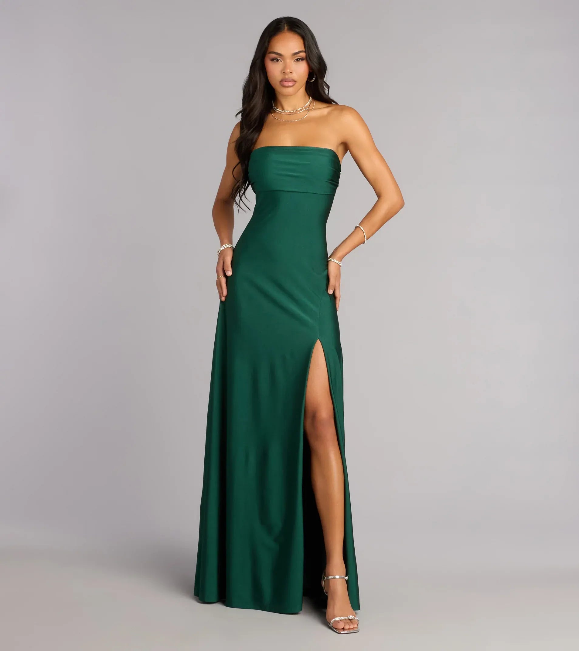 A-Line Strapless High Slit Floor-Length Wedding Dress - Yihuiw by Yihuiw