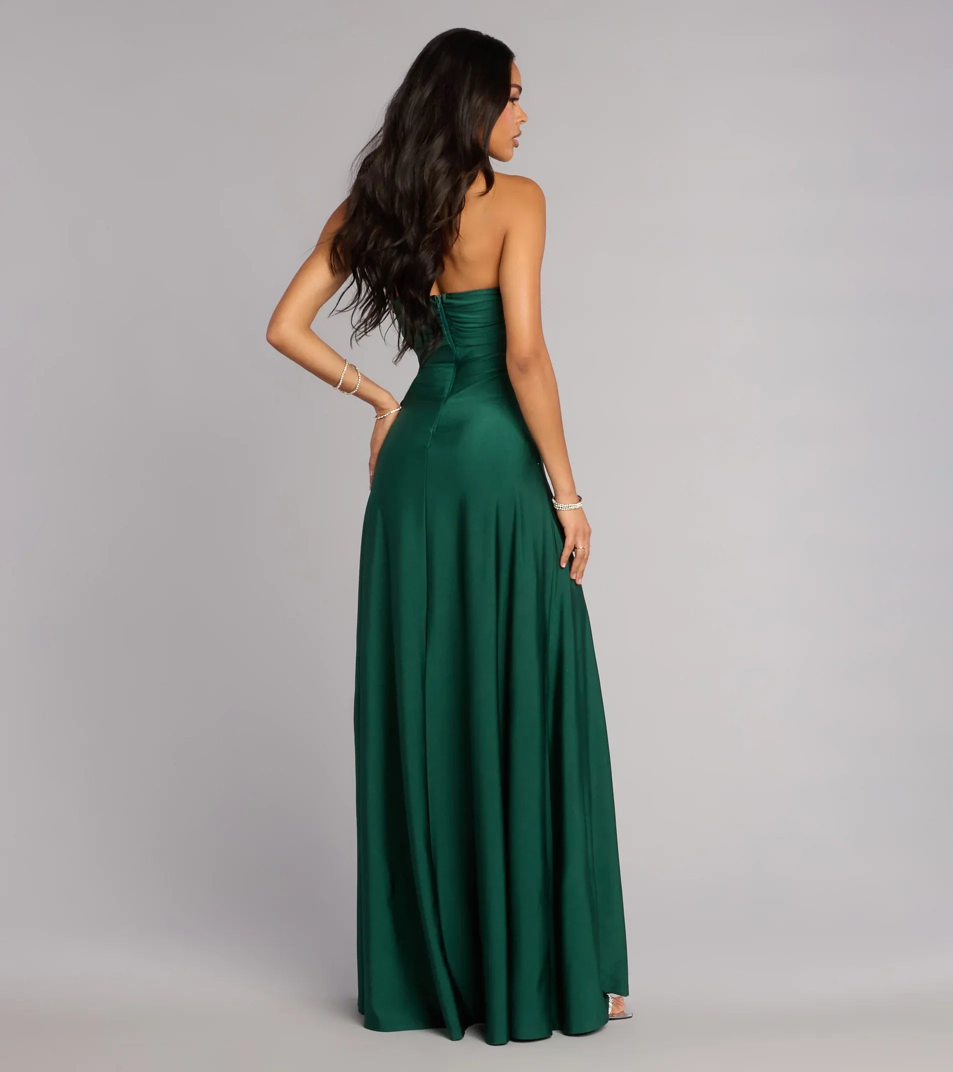 A-Line Strapless High Slit Floor-Length Wedding Dress - Yihuiw by Yihuiw