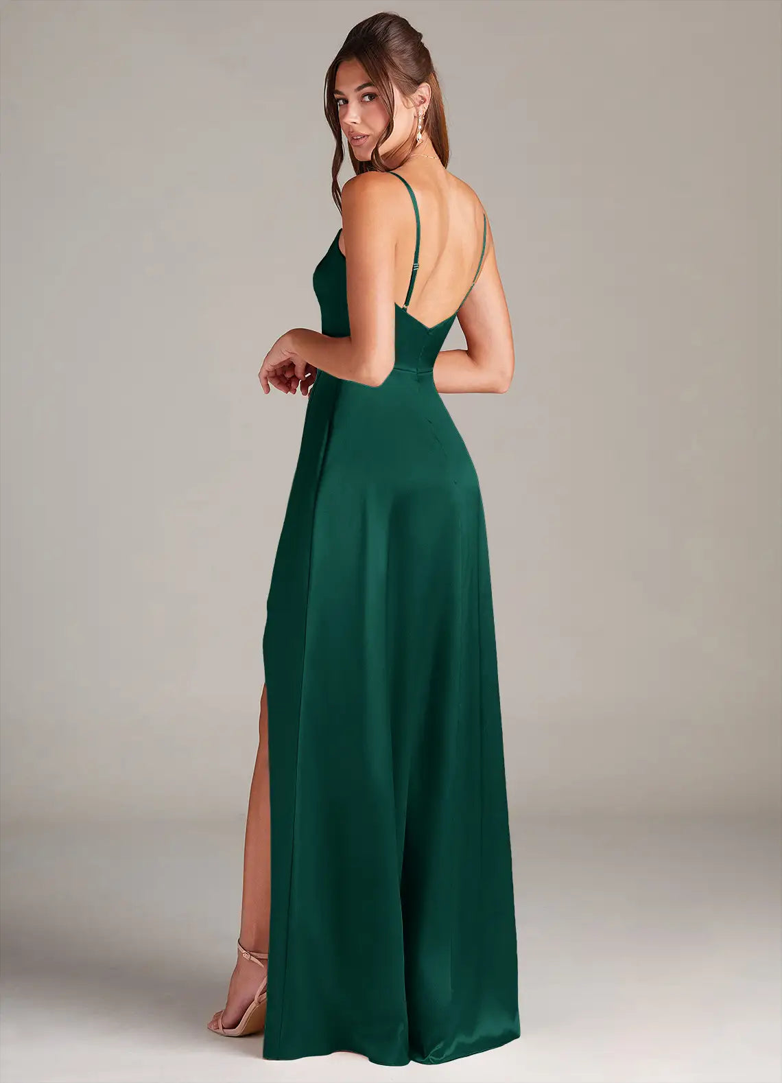 Mermaid Spaghetti Strap Satin High Slit Floor-Length Wedding Dress - Yihuiw by Yihuiw